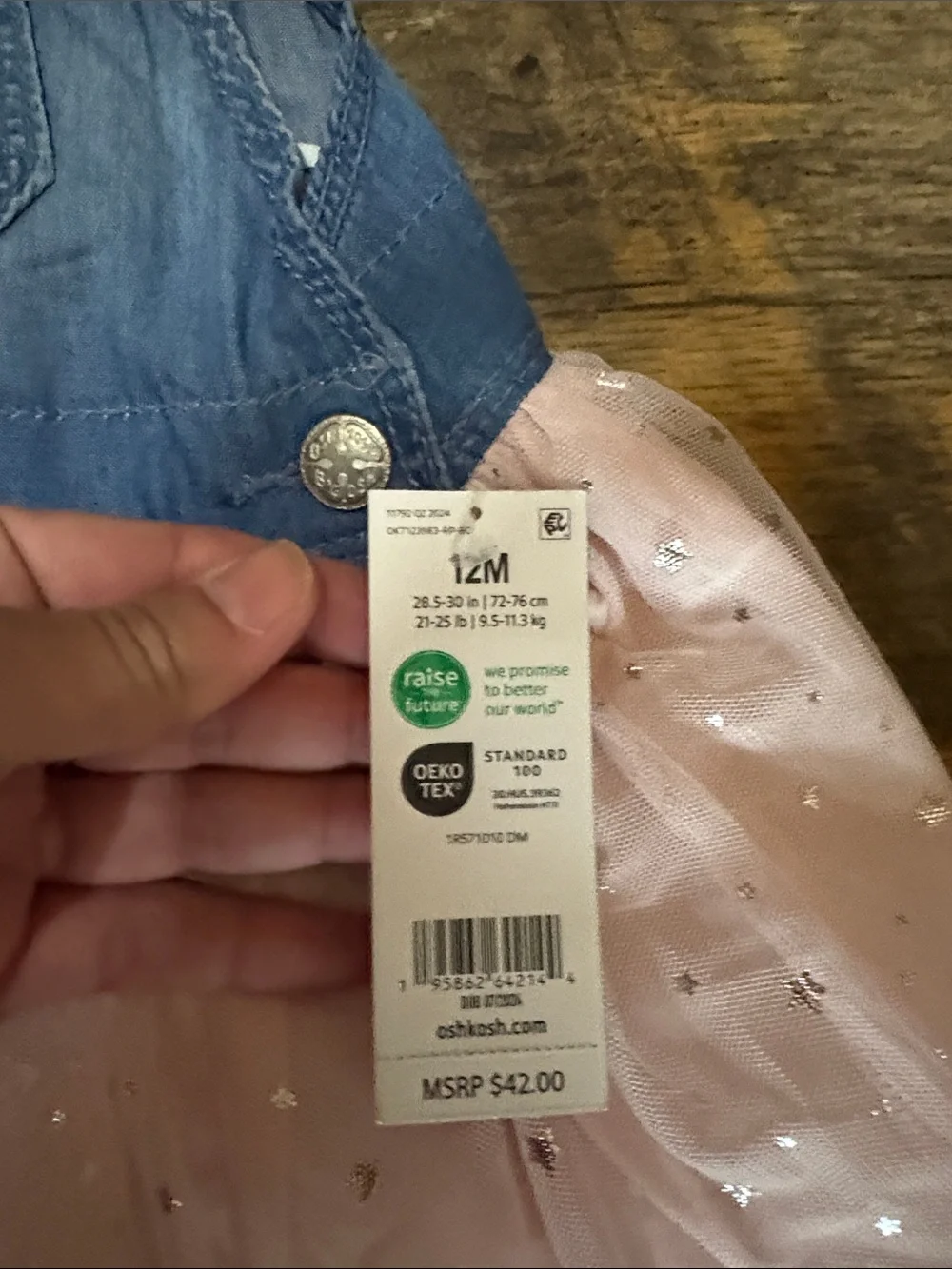 OshKosh B'gosh Denim & Pink Tulle Overall Dress for Kids
